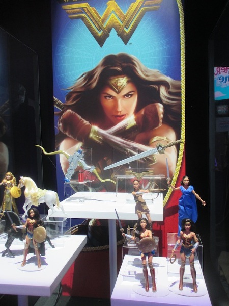 A variety of Wonder Woman dolls, displayed at Mattel’s showroom.