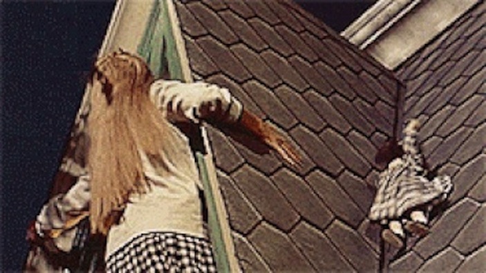The doll is placed on the roof …