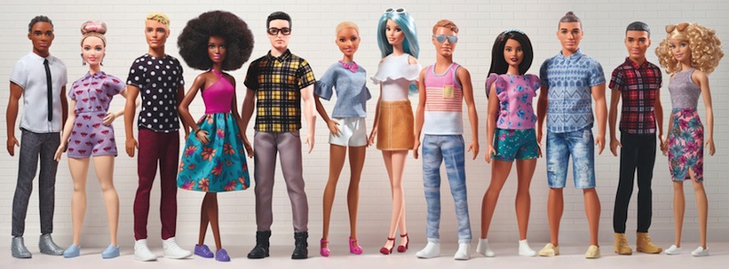 A panorama of Mattel dolls that embody today’s America.