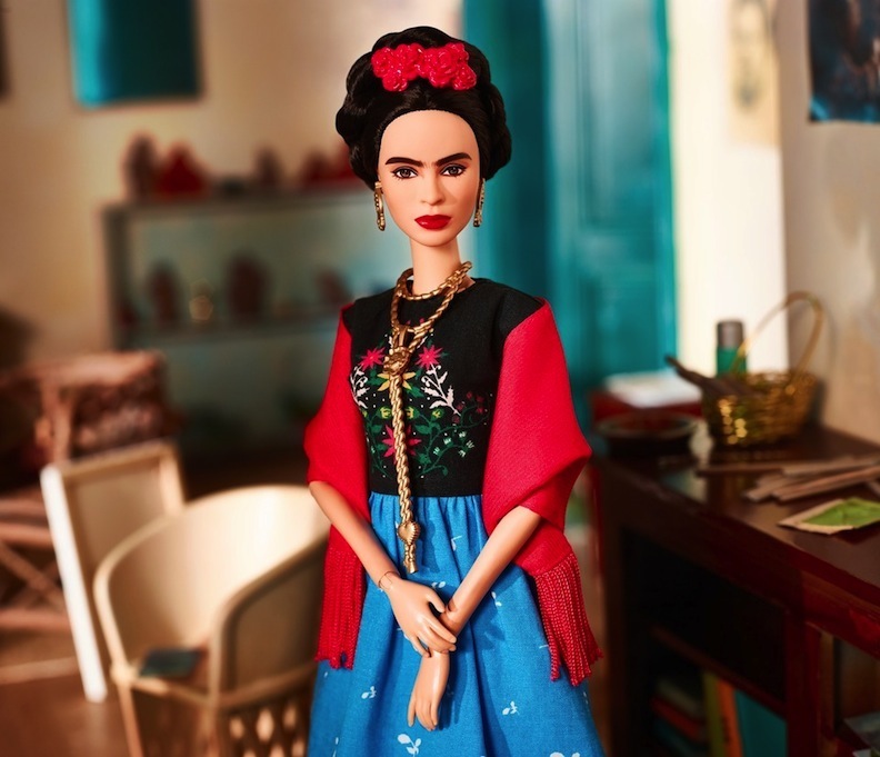 Close-up of Frida Kahlo Barbie doll