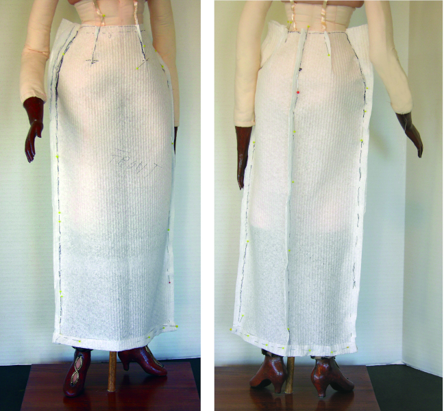 Paper towel skirt pattern, front and back views.